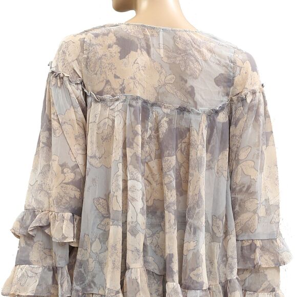 Free People Floral Printed Top Ruffle Sheer Long Sleeve High Low XS NEW 281366 - Picture 4 of 5